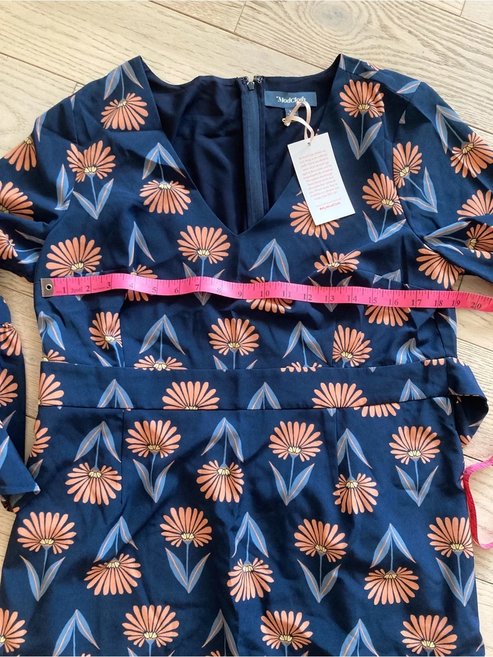 ModCloth Art Deco Blue Floral V-Neck Dress